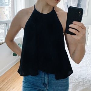 Flowy Black Crop Top Halter Neck